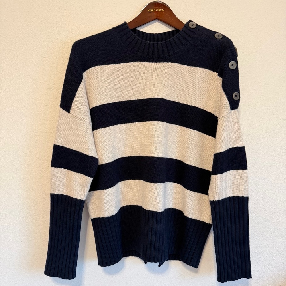 BROCHU WALKER CY Striped crewneck Sweater cream and navy blue, size XS - Picture 6 of 13